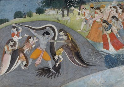 Krišna podmaňuje Kálíju, hadího démona, kolem roku 1785 od Indian School