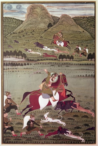 Maharana Jawan Singh (reg. 1828-38) z Mewer Hunting Wild Bore, Udaipur od Indian School