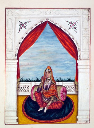 Maharani Chand Kaur, z Království Paňdžáb, jeho vládci a náčelníci, svazek I, svazek 27 akvarelových studií od neidentifikovaného indického umělce, kolem roku 1840 (wc na papíře) od Indian School