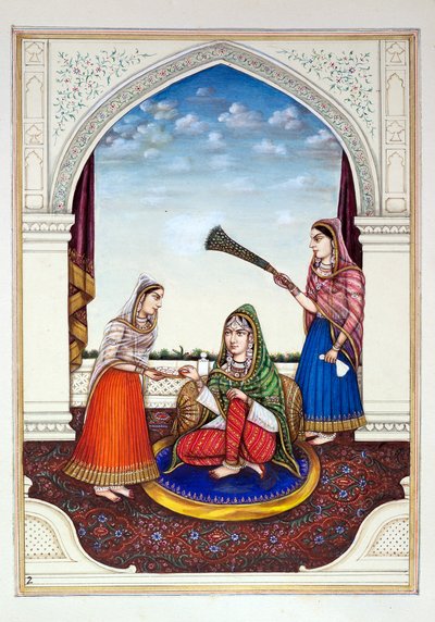 Maharani Jindan, z Království Paňdžáb, jeho vládci a náčelníci, svazek I, svazek 27 akvarelových studií od neidentifikovaného indického umělce, kolem roku 1840 (wc na papíře) od Indian School