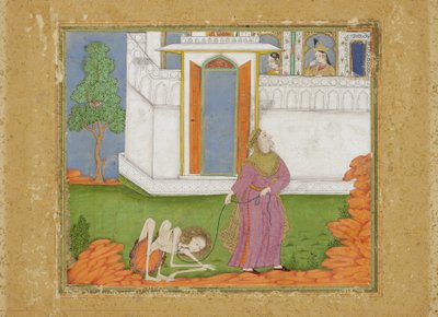 Majnun je zredukován do stavu objektu, cca 1700 (neprůhledné wc a zlato na papíře) od Indian School