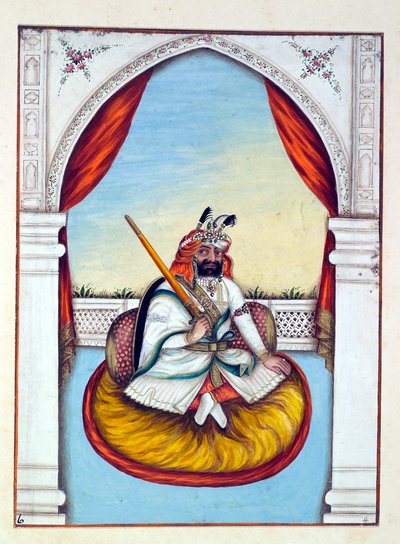 Marharajah Sher Singh, z Království Paňdžáb, jeho vládci a náčelníci, svazek I, svazek 27 akvarelových studií od neidentifikovaného indického umělce, kolem roku 1840 (wc na papíře) od Indian School