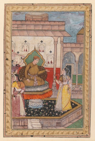 Miniaturní malba, dvorní scéna, konec 16. století (neprůhledné wc na papíře) od Indian School