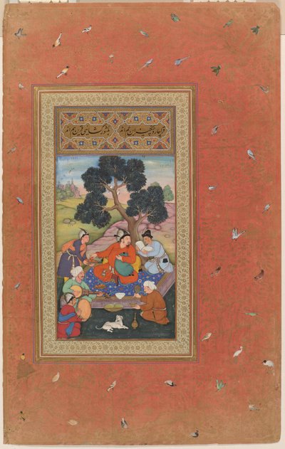 Mongolský náčelník a doprovod, folio z Gulšanského alba (album Růžová zahrada), kolem roku 1600 (neprůhledný akvarel, tuš a zlato na papíře) od Indian School