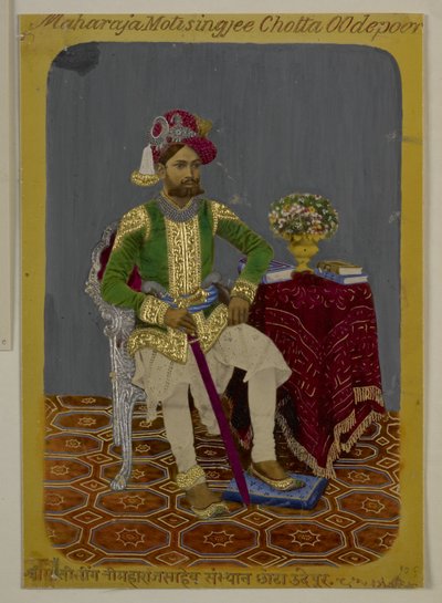 Mss Eur G.38/2 f.90 Moti Singh z Udaipuru, kolem roku 1870 (akvarel a zlato na papíře) od Indian School