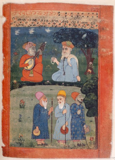 Paní Panj. B.40, f.128 Baba Nanak, Mardana a Fakirs, ilustrace z 