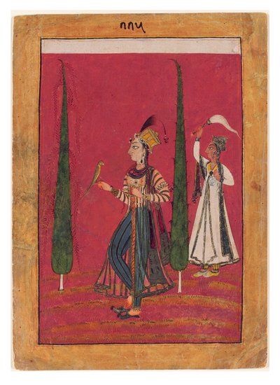 Mughal Princess in a Garden, cca 1700 (neprůhledné wc, zlato a stříbro na papíře) od Indian School