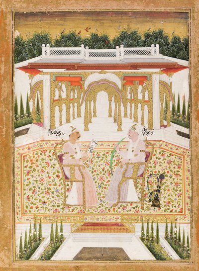 Nawab Mir Alam Bahadur a Raja Chandu Lal Bahadur, cca 1800 (neprůhledné wc a zlato na papíře) od Indian School