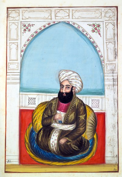 Nawab Synd Mohammad Khan, z Království Paňdžáb, jeho vládci a náčelníci, svazek II, svazek 30 akvarelových studií od neidentifikovaného indického umělce, kolem roku 1840 (wc na papíře) od Indian School
