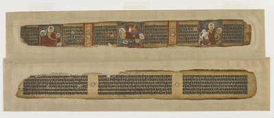 Parinirvana of Buddha, z rukopisu Prajnaparamita, Bengálsko nebo Bihar, dynastie Pala-Sena (neprůhledný akvarel a inkoust na palmovém listu) od Indian School