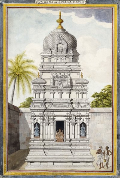 Část chrámu Jambukeshvara, Srirangam, Tamil Nadu, c. 1800 (tužka, pero, černý inkoust, w/c na papír) od Indian School