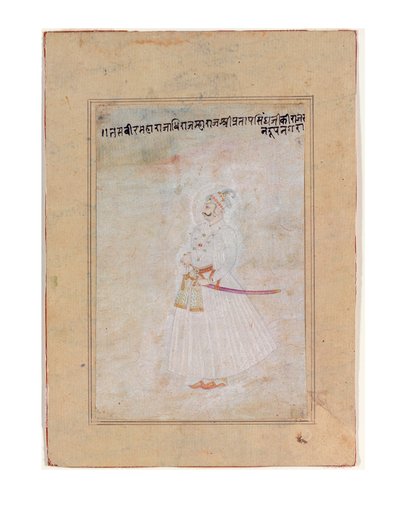 Portrét stojícího vládce Rádžputu, cca 1770 (neprůhledné wc a zlato na papíře) od Indian School