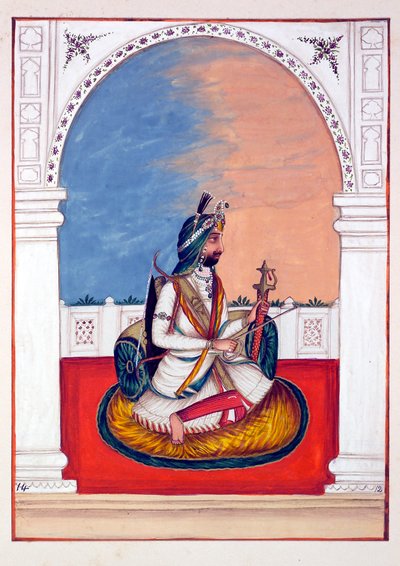 Rajah Hira Singh, z Království Paňdžáb, jeho vládci a náčelníci, svazek I, svazek 27 akvarelových studií od neidentifikovaného indického umělce, c. 1840 (wc na papíře) od Indian School