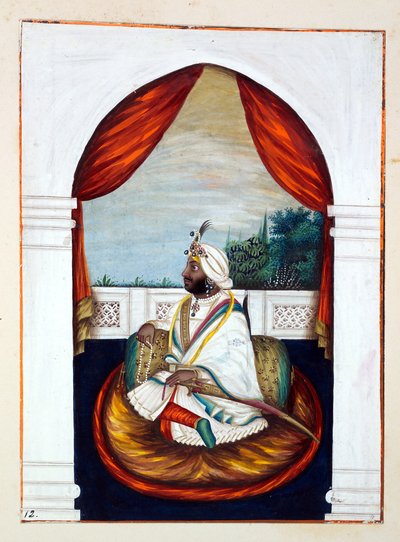 Rajah Sher Singh, z Království Paňdžábu, jeho vládci a náčelníci, svazek I, svazek 27 akvarelových studií od neidentifikovaného indického umělce, kolem roku 1840 (wc na papíře) od Indian School