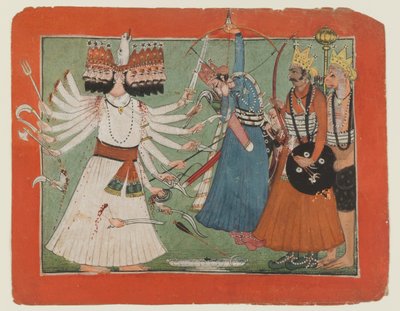 Rávana vyzývá Rámovu armádu, kolem roku 1750 (neprůhledný akvarel na papíře) od Indian School