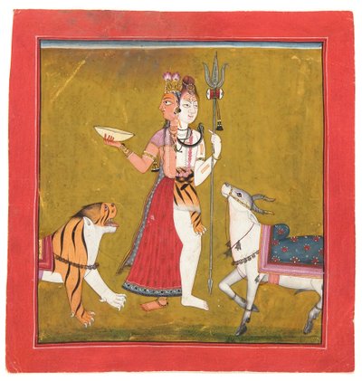 Shiva Ardhanarishvara, cca 1715 (neprůhledné wc, zlato a stříbro na papíře) od Indian School
