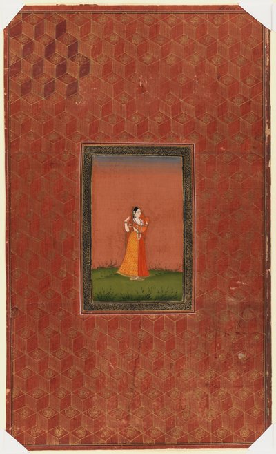 Stojící žena, 1875-1900 (neprůhledné wc a zlato na papíře) od Indian School