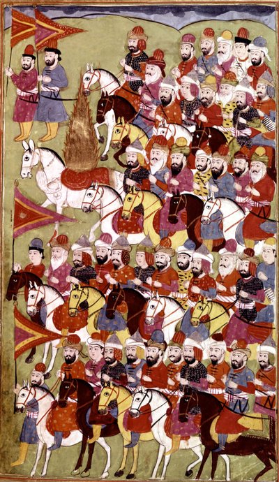 Příběh proroka Mohameda, Hamla-i-Hajdarí, autor: Mirza Muhammad Rafí Bazil, 1808 (tuš a barvy na papíře) od Indian School