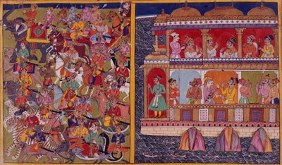 Sukešovi synové se připravují na bitvu, z ‚Ramayana, Uttara Kanda‘ 1653 (vellum) od Indian School
