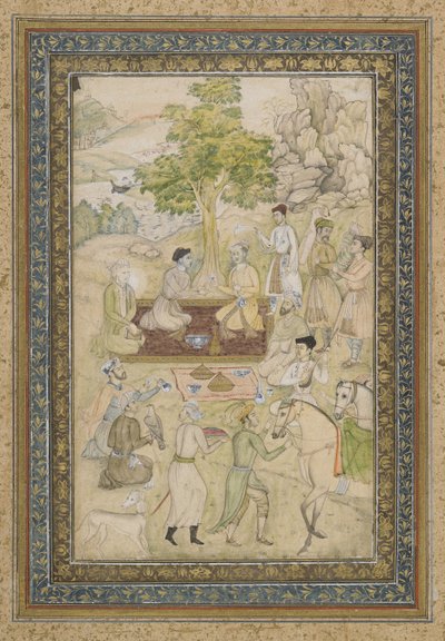 Sultan Murad a Sultan Daniyal na pikniku, samostatné folio alba s malbou, kolem roku 1900 od Indian School