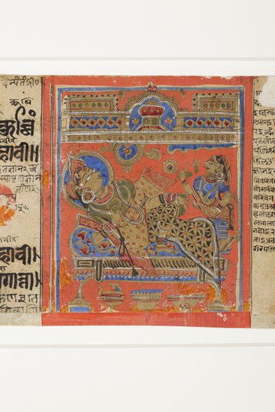 Brahmani Devananda na pohovce, z Kalpasutry (neprůhledné wc na papíře) od Indian School