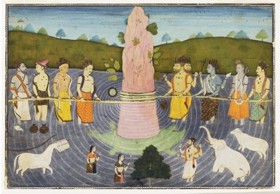 Stloukání oceánu mléka, cca 1700 (neprůhledné wc a zlato) od Indian School