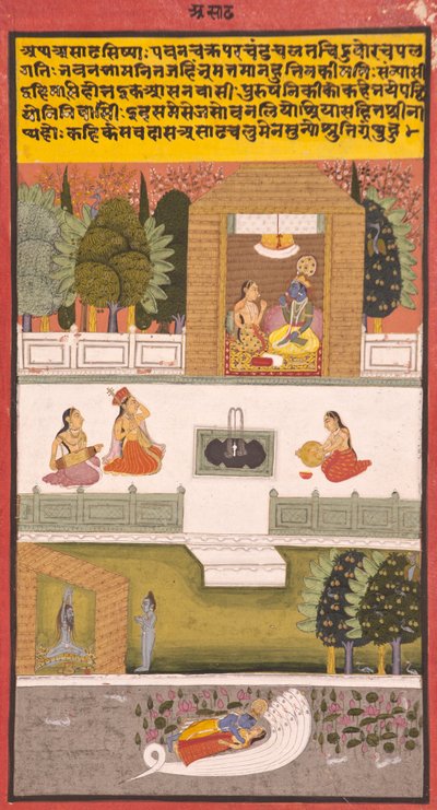 Osmý měsíc: Asadha, 1730 (neprůhledné wc a zlato na papíře) od Indian School