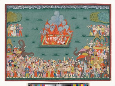 Sati z Ramabai, manželka Madhavrao Peshwa, kolem 1772-75 (akvarel a zlato na papíře) od Indian School