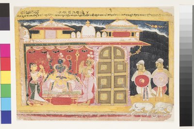 Uctívání Višnua při narození Krišny, před rokem 1560 (neprůhledné wc na papíře) od Indian School