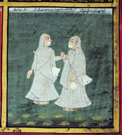 Dvě dhondijské ženy, náboženské žebráky, Udaipur, kolem 1810-20 (detail) (viz také 136600) od Indian School
