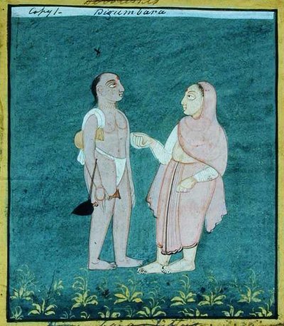 Dva digambarští džinisté, náboženští žebráci, Udaipur, kolem 1810-20 (kvaš na papíře) od Indian School