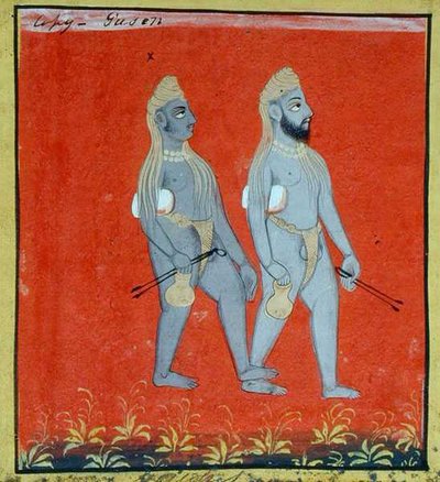 Dva Gosainové, Religious Mendicants, Udaipur, c.1810-20 (kvaš na papíře) (detail) (viz také 136600) od Indian School