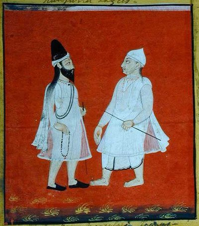 Dva putující muslimští faqirové (jangam) náboženští žebráci, Udaipur, kolem 1810-20 (kvaš na papíře) (detail) (viz také 136600) od Indian School