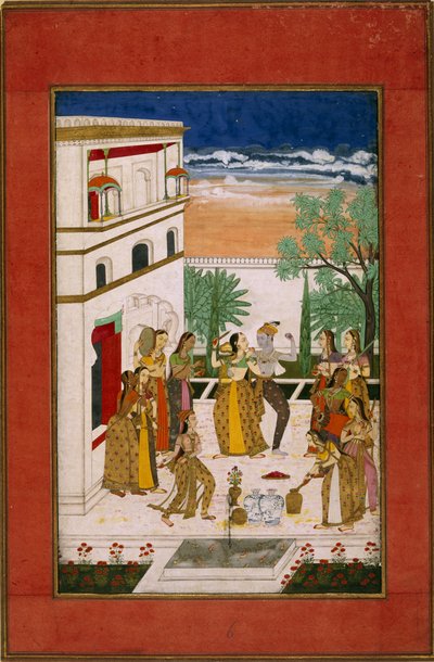 Vasanta Ragini, tanec Rádhy a Krišny, kolem roku 1760 (akvarel na papíře) od Indian School