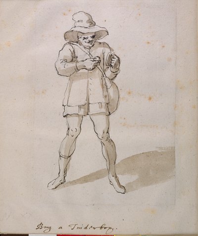 Prodejce krabiček na tinder (pero a inkoust na papíře) od Inigo Jones
