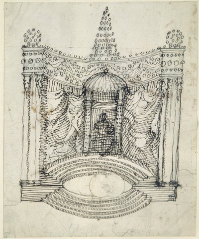 Trůn (pero a inkoust na papíře) od Inigo Jones