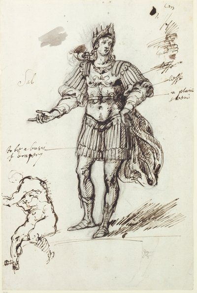 Albanactus, předběžná skica (pero a inkoust na papíře) od Inigo Jones
