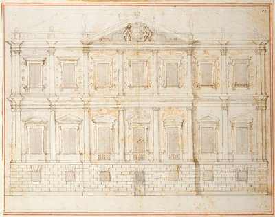Elevace předposledního návrhu pro Banqueting House, Whitehall, cca 1619 (pero a inkoust na papíře) od Inigo Jones