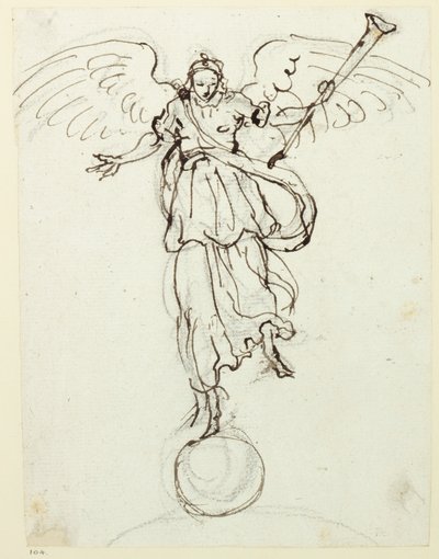 Fame, předběžná skica, cca 1631 (pero a inkoust na papíře) od Inigo Jones