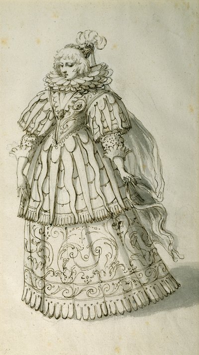 Masquer, cca 1638 (pero a inkoust na papíře) od Inigo Jones