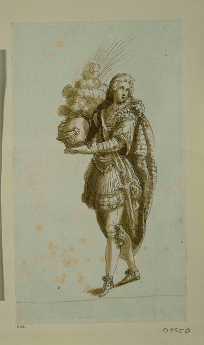 Stránka s přilbou (pero a inkoust na papíře) od Inigo Jones
