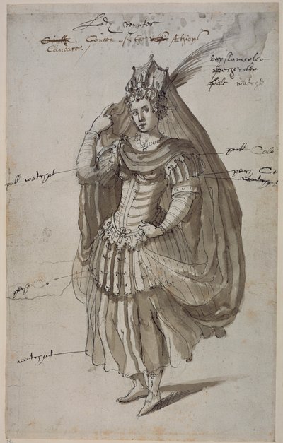 Queen Candace, cca 1609 (pero a inkoust na papíře) od Inigo Jones