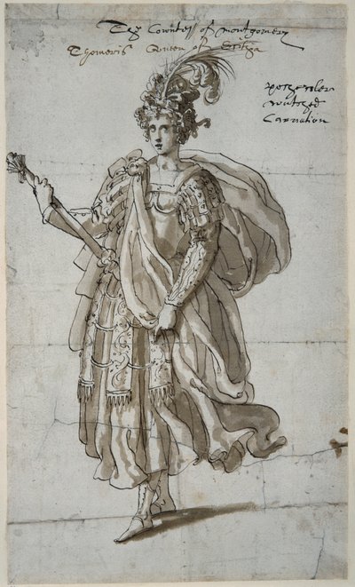 Královna Tomyris z Massagetai, kolem roku 1609 (pero a inkoust na papíře) od Inigo Jones