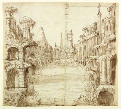 The Fallen House of Chivalry, c.1610 (pero a inkoust na papíře) od Inigo Jones