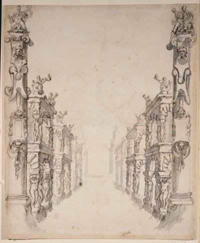 The House of Oceanus (pero a inkoust na papíře) od Inigo Jones