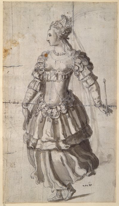 Neznámá královna (pero a inkoust na papíře) od Inigo Jones