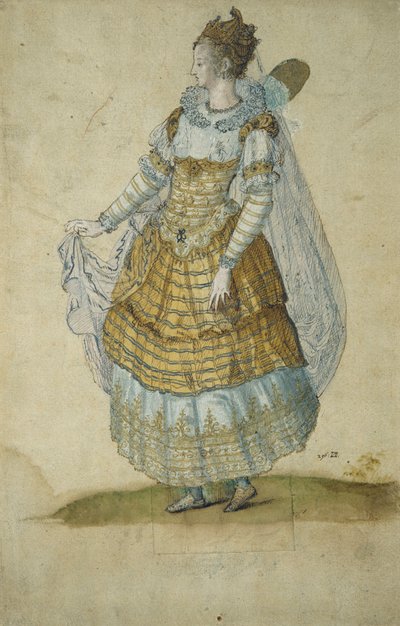 Okřídlený maskér (akvarel na papíře) od Inigo Jones