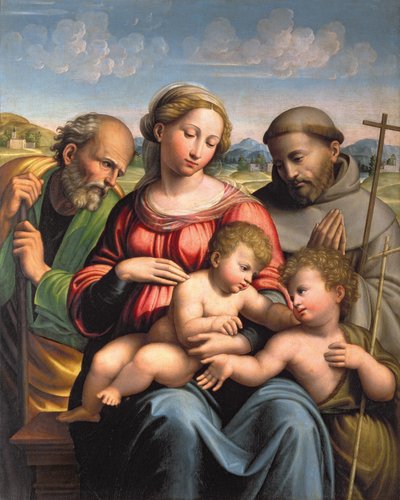 Svatá rodina s dítětem sv. Jana Křtitele a sv. Františka od Innocenzo da Imola