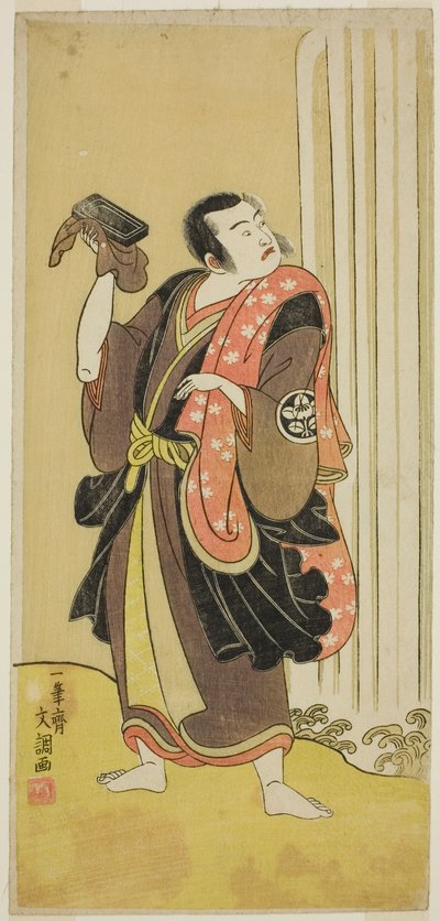 Herec Ichimura Uzaemon IX jako Seigen ve hře Ise-goyomi Daido Ninen, hrál v divadle Ichimura na podzim, 1768 od Ippitsusai Bunchō