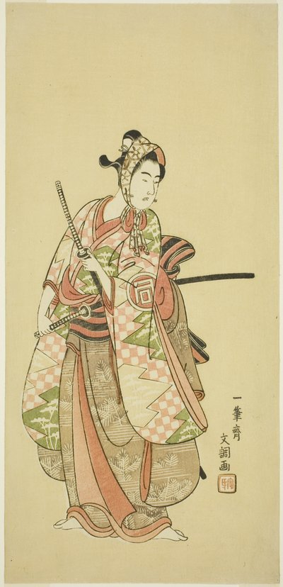 Herec Sanogawa Ichimatsu II v kostýmu módního mladého muže (Wakashu) od Ippitsusai Bunchō